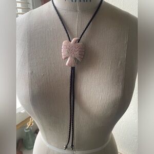 Unisex Bolo Tie with Polished Wyoming Thunderbird Thulite with leather rope.